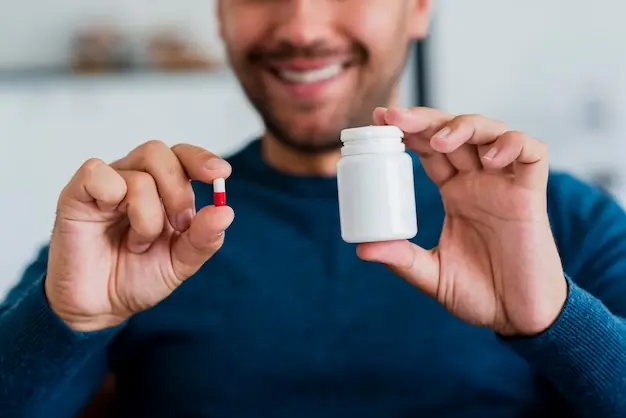 Close Up Young Man Holding Pill Pill Recipient 23 2148306660