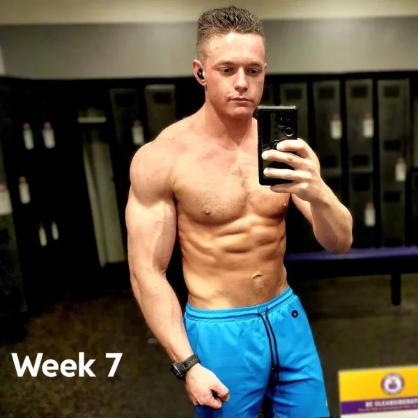 A Shirtless Man Captures A Selfie In The Gym, Reflecting On His Progress After Seven Weeks Of Testosterone And Anadrol.