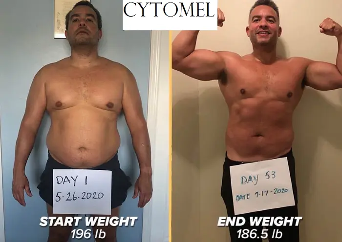 Men Body Transformation Before And After Cytomel Cycle:
Day 1 Start Weight 196 Lb,
Day 53 End Weight 186.5Lb