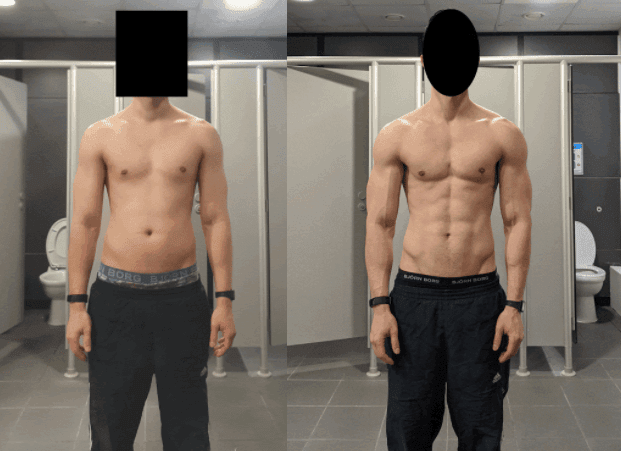 A Side-By-Side Comparison Of Two Male Figures Showing Physical Transformation, With The Left Image Displaying A Less Defined Physique And The Right Image Exhibiting A More Muscular And Toned Body, Emphasizing The Effects Of Ostarine Vs Rad 140 For Cutting.