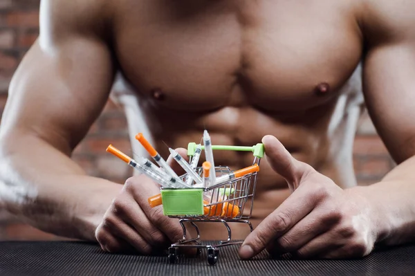 Boldenone and Testosterone Cycle injecting equipment in cart