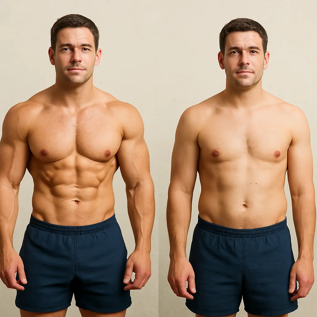Results After Testosterone Cycle With Professional Prepared Post Cycle Therapy Vs Results Without Correct Pct. Comparison On 30 Years Men Body